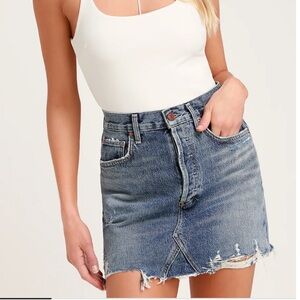 Revolve x Agolde Quinn Frayed Denim Mini Skirt High Waisted Vintage Pocket